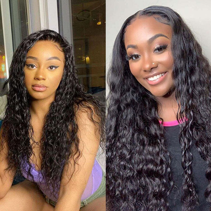 Wesface Water Wave 5x5 Lace Closure Wig Natural Black Human Hair Wig