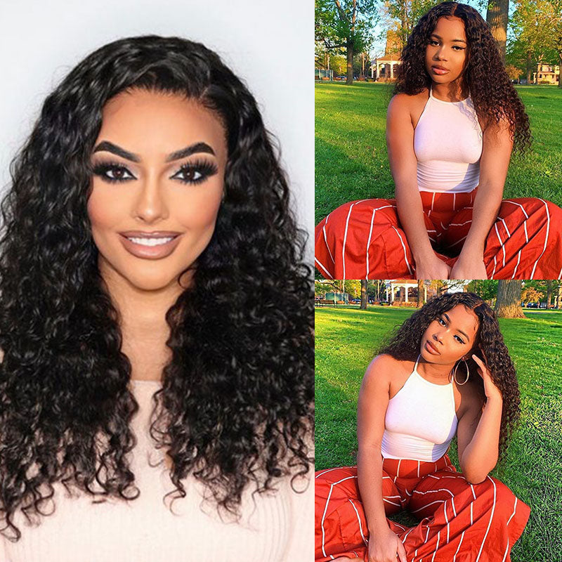 Wesface Water Wave 5x5 Lace Closure Wig Natural Black Human Hair Wig