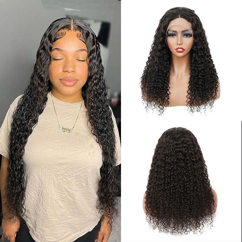 Peluca de cabello humano negro natural con ondas al agua de Wesface