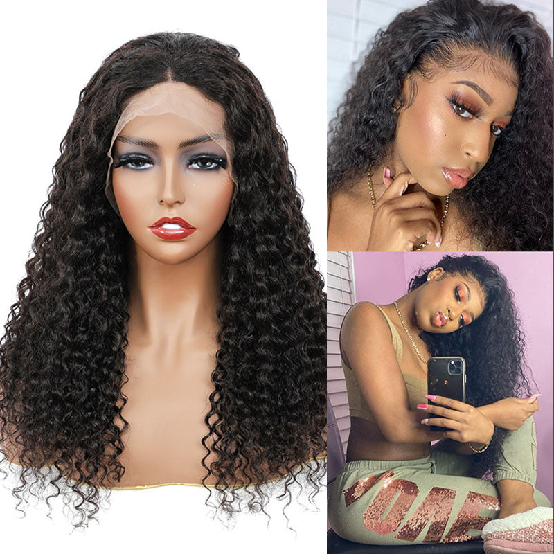 Peluca de cabello humano negro natural con ondas al agua de Wesface