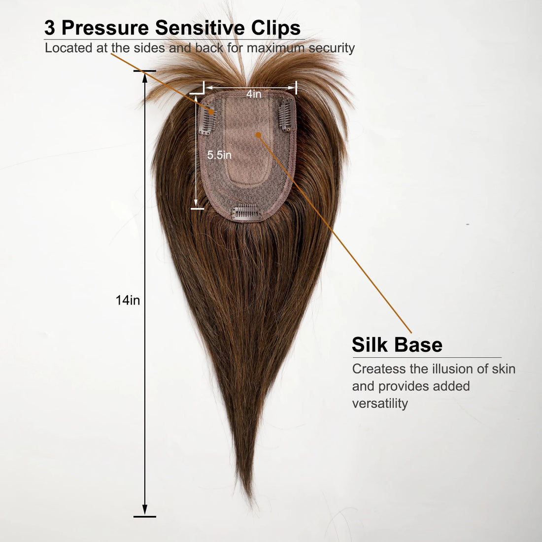 Dark Brown Human Hair Toppers with Bang 100% Remy Human Hair Piece for Women Thining Hair Silk Base Clip in Topper