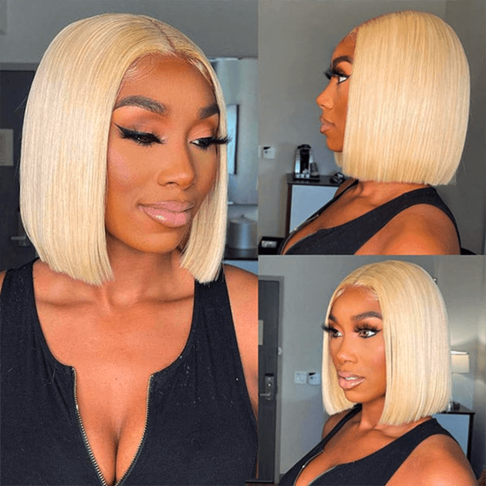Wesface Wigs 613 Bob Blonde Lace Front Wigs Human Hair 13x4 Transparent Lace 613 Bob Frontal Wig Human Hair Pre Plucked With Baby Hair