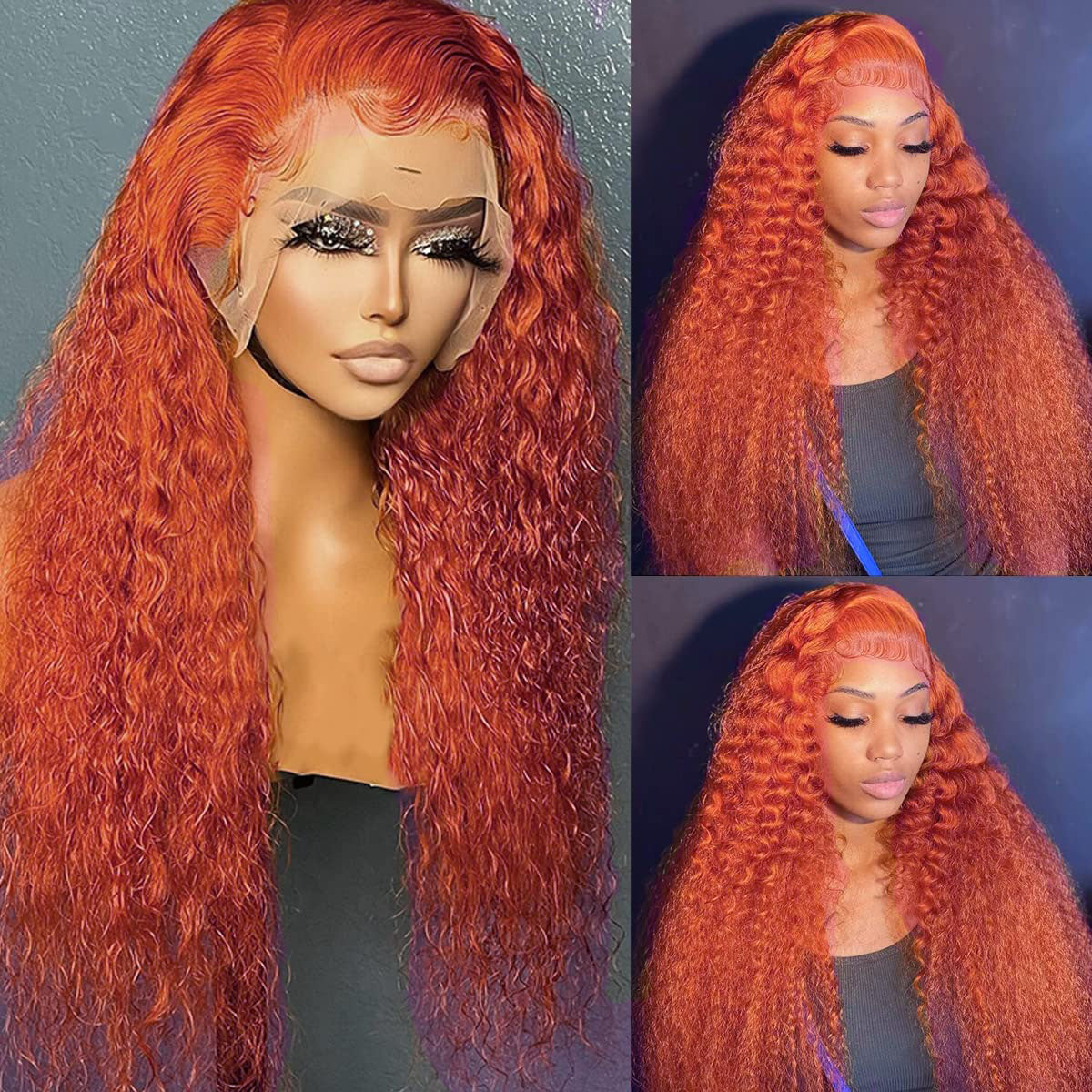 Wesface Ginger Orange Curly Hair 13x4 Transparent Lace front Wig Bleached knots Preplucked