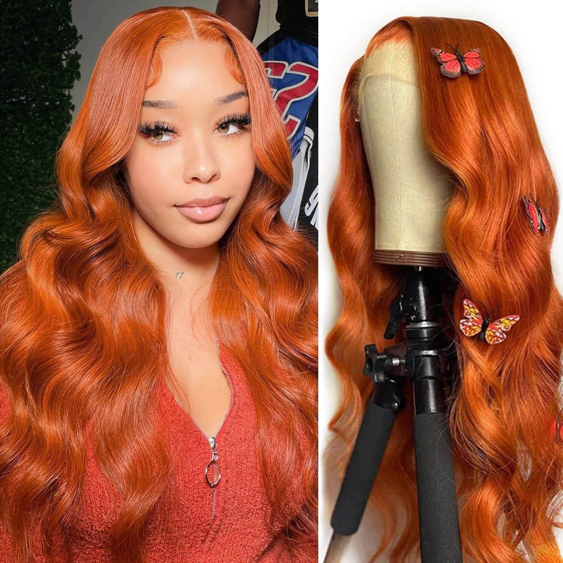 Wesface Wigs Ginger Wig Ginger Orange Body Wave 4X4 Lace Closure Wig Glueless Lace Wig Pre-plucked Pre-layered Body Wave Wig for Black Women