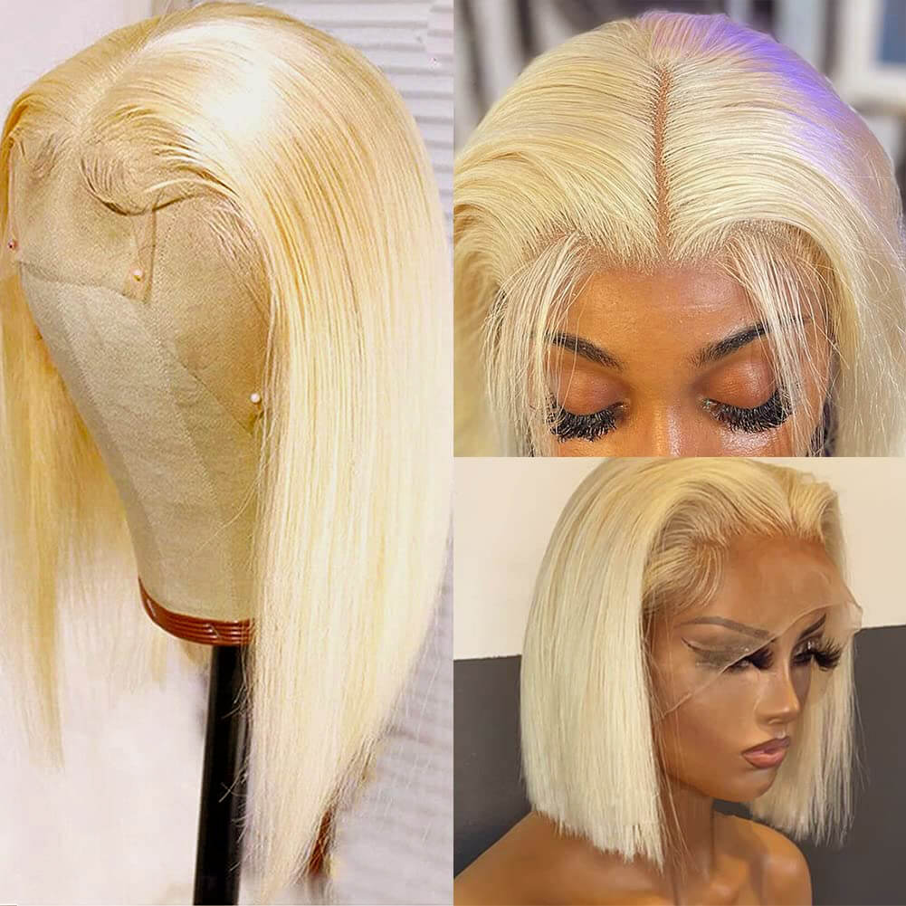 Wesface Wigs 613 Bob Blonde Lace Front Wigs Human Hair 13x4 Transparent Lace 613 Bob Frontal Wig Human Hair Pre Plucked With Baby Hair