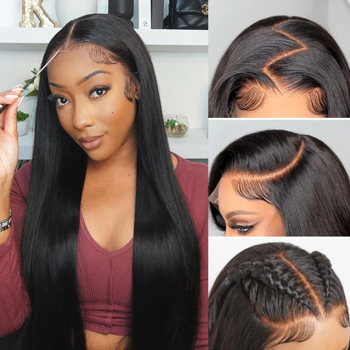 Wesface Straight 13x6 Lace Front Wig Natural Black Human Hair Wig