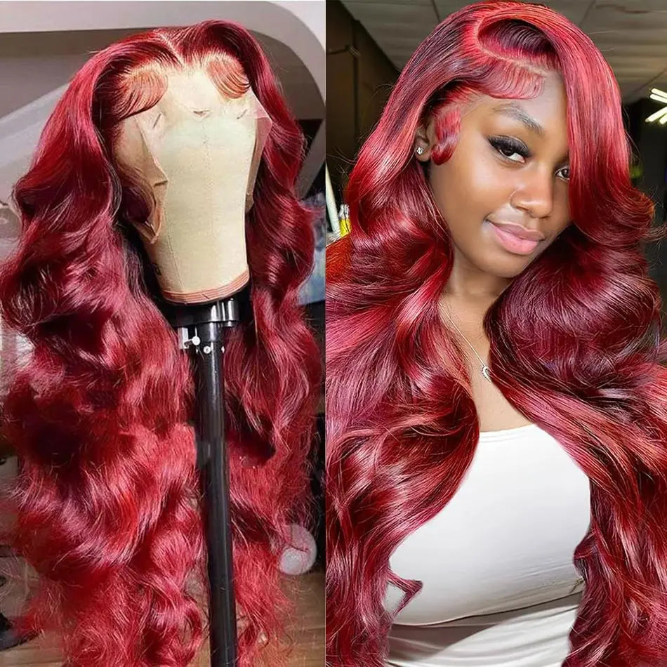 Wesface Body Wave Burgundy 99J Color 13x6 Lace Front Wig Human Hair Wig