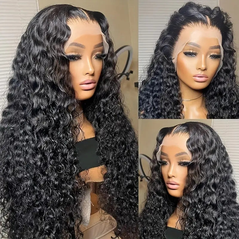 Wesface Deep Curly 13x4 Lace Front Wig Upgrade Glueless Wig Natural Black Transparent Lace Human Hair Wig