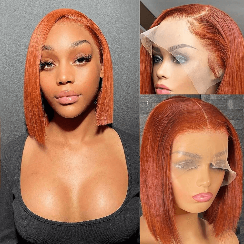 Wesface Ginger Orange Bob Wig Human Hair 13X4 Glueless Wigs Human Hair Pre Plucked Natural Hairline 180% Density Straight Bob Ginger Lace Front Wigs Human Hair for Women Short Bob Wig