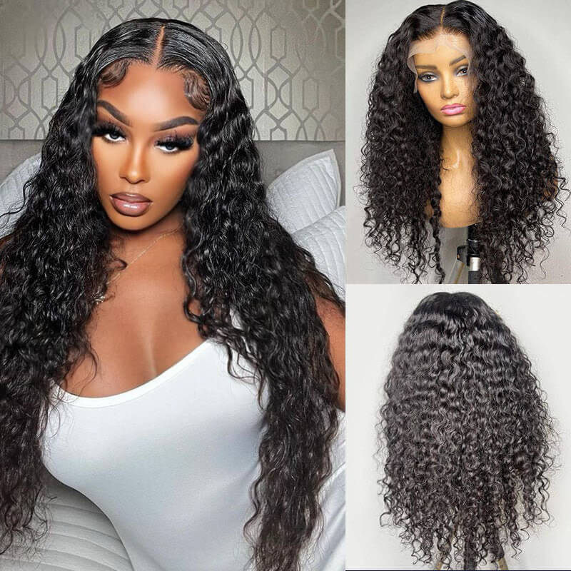 Wesface Water Wave Lace Front Wigs Human Hair Wigs for Women 13x4 Glueless Lace Frontal Wigs Human Hair Pre Plucked with Baby Hair Wet and Wavy Wigs Human Hair 180% Density Natural Color
