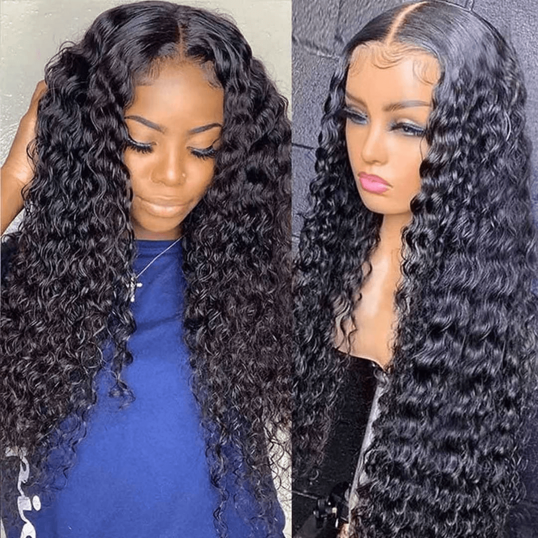 Wesface Wigs Lace Closure Wig Deep Wave 4x4 Lace Closure Wigs Human Hair For Women 180% Density 100% Virgin Human Hair Free Part 4x4 Deep Curly Closure Wig Pre Plucked Realistic Looking