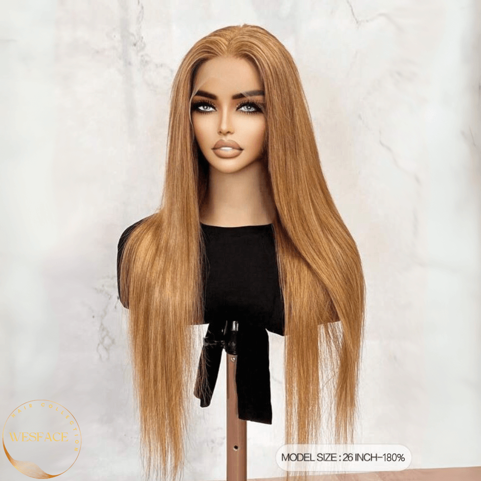 Wesface Honey Blonde Straight Lace Front Wig Human Hair 13x4 Honey Blonde Lace Front Wig Human Hair 180 Density 27 Colored Human Hair Lace Front Wigs Honey Blonde Human Hair Wigs for Women