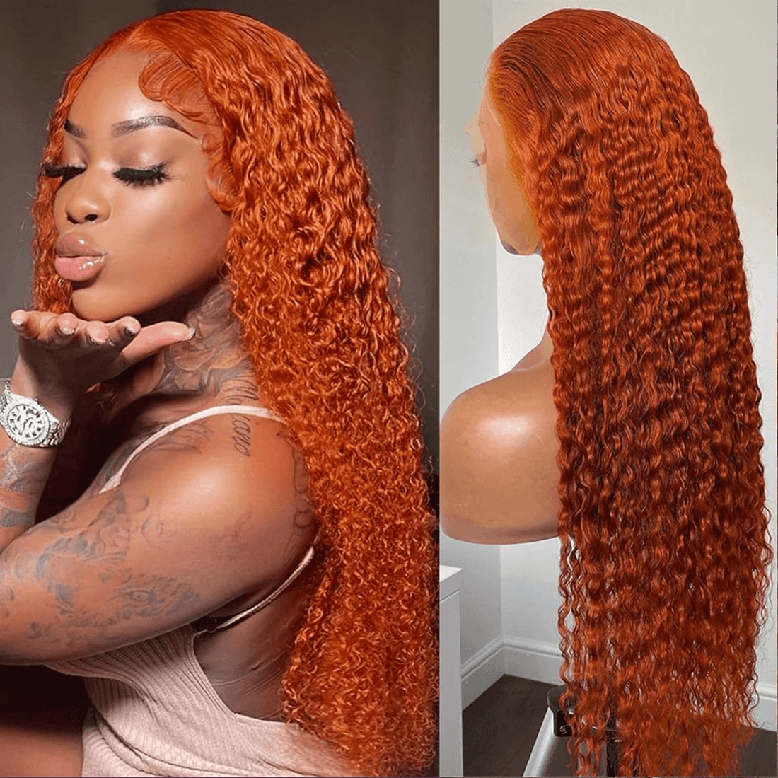 Wesface Wigs Ginger Orange 4X4 Lace Closure Wigs Human Hair Jerry Curly Wigs for Black Women
