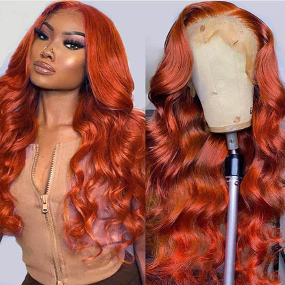 Wesface Wigs 13X4 Orange Ginger Lace Front Wigs Pre Plucked Body Wave Wig Brazilian Colored Virgin Wigs for Black Women Invisible Transparent Lace Frontal Wigs Human Hair 180% Density