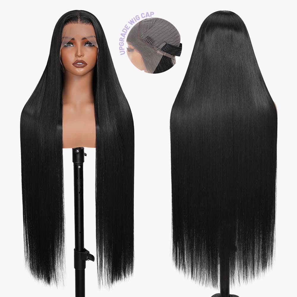 Wigaga Glueless 13x4 HD Lace Front Wig, 36 Inch Long Straight Synthetic Wig for Women, Middle Part Lace Wigs with Pre-Plucked Natural Hairline and Baby Hair, 200% Density Soft Lightweight Heat Resistant Fiber