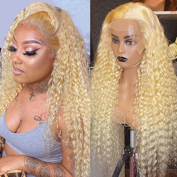 Wessface Wigs Blonde 613 Lace Front Wig Human Hair 13x4 Transparent Lace Frontal Curly Lace Front Wigs Human Hair Pre Plucked Bleached Knots With Baby Hair