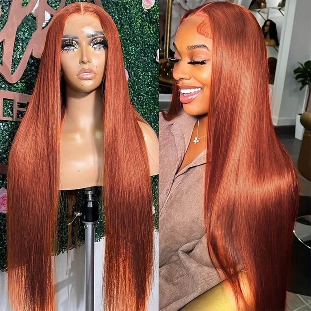 Wesface Wigs Ginger Lace Closure Wigs Human Hair 4X4 Straight Transparent Lace Closure Wigs