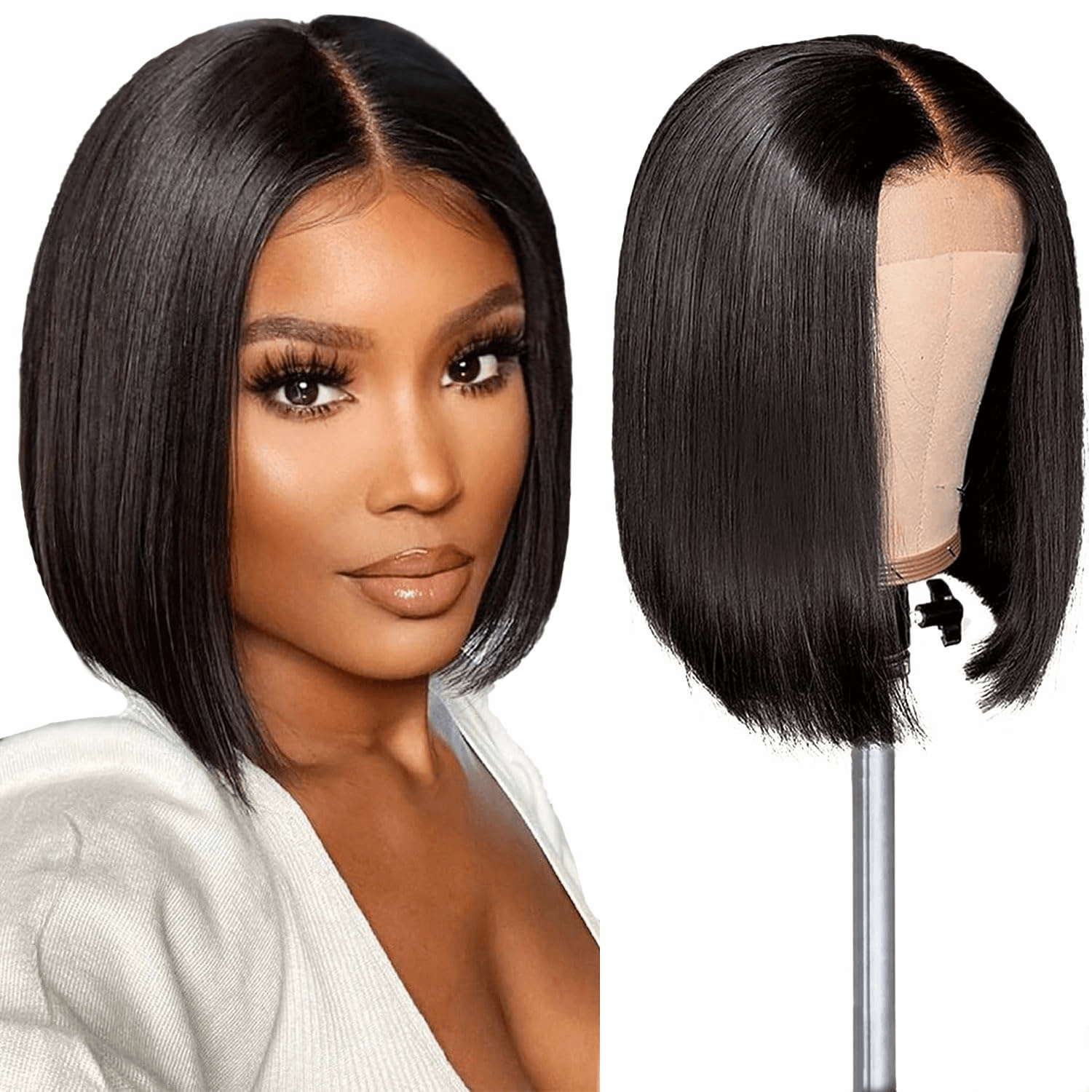 Wesface Wigs 4X4 Lace Closure Bob Wigs Human Hair Straight Short Bob Glueless Wigs Undetectable Transparent Lace Wig Pre Plucked for Women