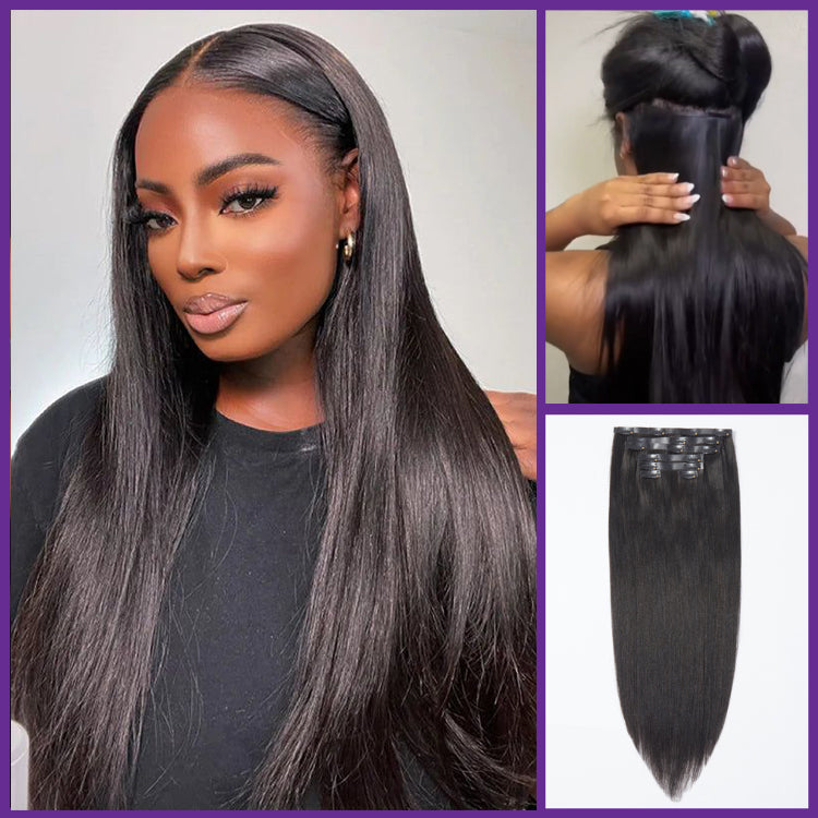 2 Packs Full &amp; Thick Straight / Body Wave / Kinky Curly / Yaki Straight / Kinky Straight Clip in Hair Extensions Real Human Hair Pieces 270g