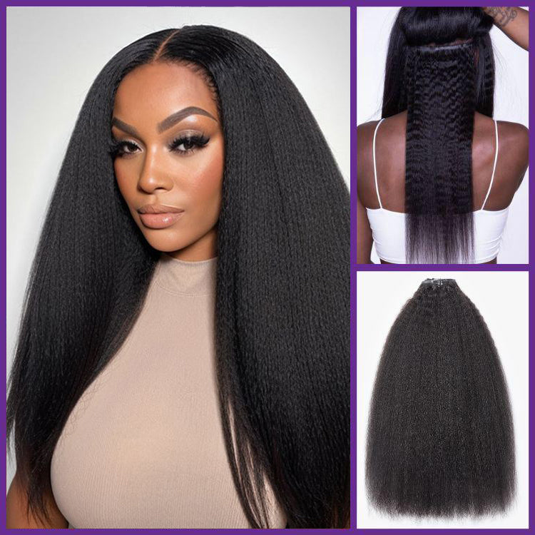 2 Packs Full &amp; Thick Straight / Body Wave / Kinky Curly / Yaki Straight / Kinky Straight Clip in Hair Extensions Real Human Hair Pieces 270g