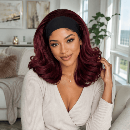Wigaga Headband Wig for Women, Glueless No-Lace Wear &amp; Go Wig, 18 Inch Premium Soft Lightweight Heat-Resistant Fiber Synthetic Wig, Layered Body Wave Wig , Pre-Plucked Natural Hairline, Beginner Friendly 200% Density