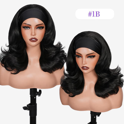 Wigaga Headband Wig for Women, Glueless No-Lace Wear &amp; Go Wig, 18 Inch Premium Soft Lightweight Heat-Resistant Fiber Synthetic Wig, Layered Body Wave Wig , Pre-Plucked Natural Hairline, Beginner Friendly 200% Density