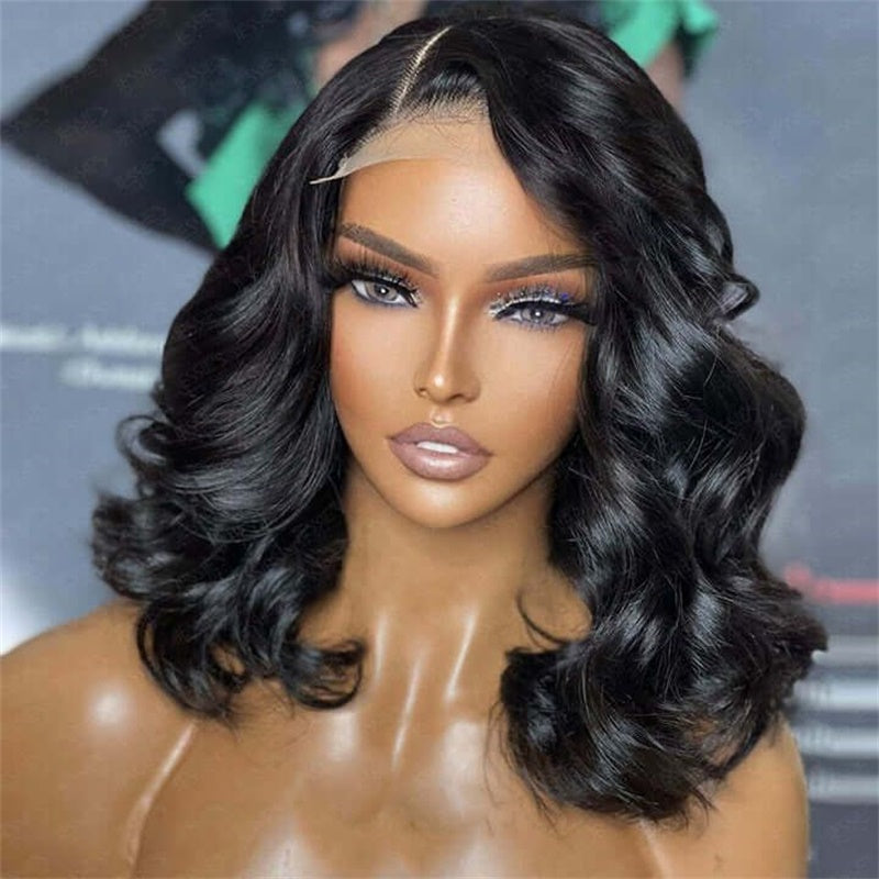 Flash Sale Wesface Body Wave 13x4 Lace Front Bob 180% Density Wig Natural Black Human Hair Wig