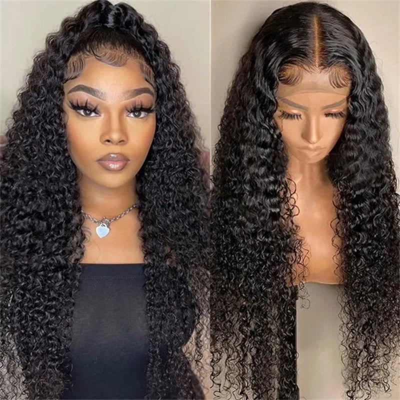 Flash Sale Wesface Curly 13x4 Lace Front Natural Black Human Hair Wig 180% Density