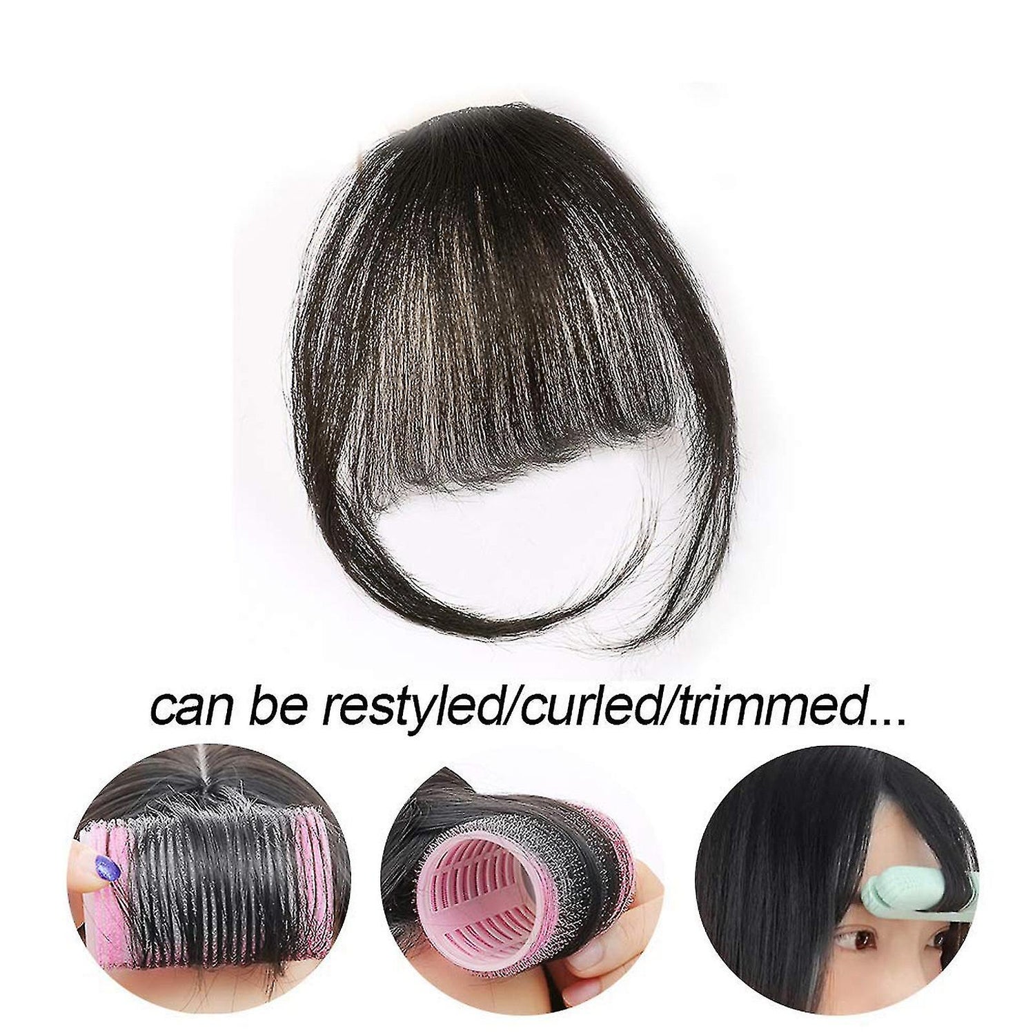 100% Real Human Hair Topper Toupee French Bangs Clip Hairpiece Wigs For Women