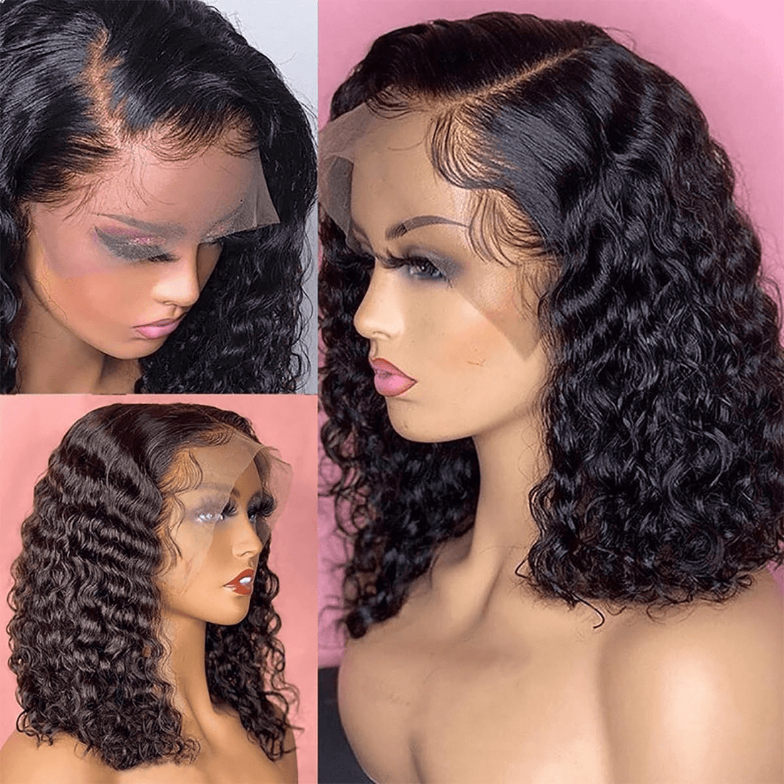Wesface Wigs Bob Wig Human Hair 13x4 Deep Curly Lace Front Wigs Human Hair for Black Women Glueless Wigs Pre Plucked With Baby Hair 180% Density Short Deep Curly Frontal Bob Wigs Natural Hairline