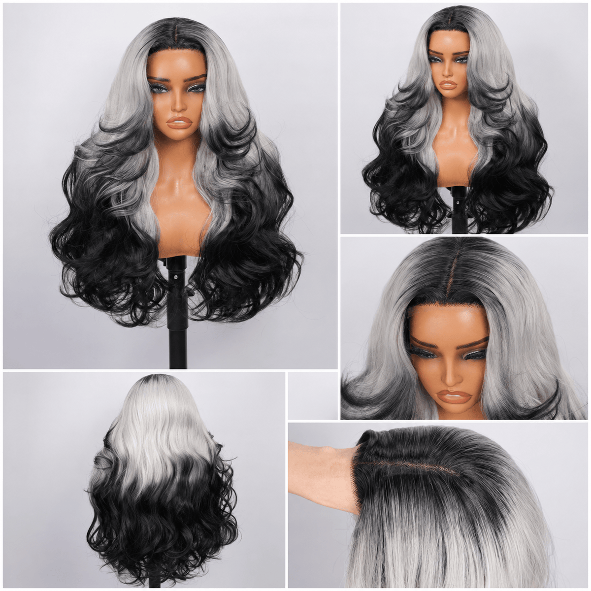 Wigaga 28 Inch Ombre Blonde Black Body Wave Wig, 13x4x1 HD Lace Glueless T-Part Lace Front Synthetic Wigs for Women, Pre-Plucked Hairline with Baby Hair, Soft Lightweight Heat-Resistant Premium Fiber, Middle Part Free Small Wavy, 200% Density