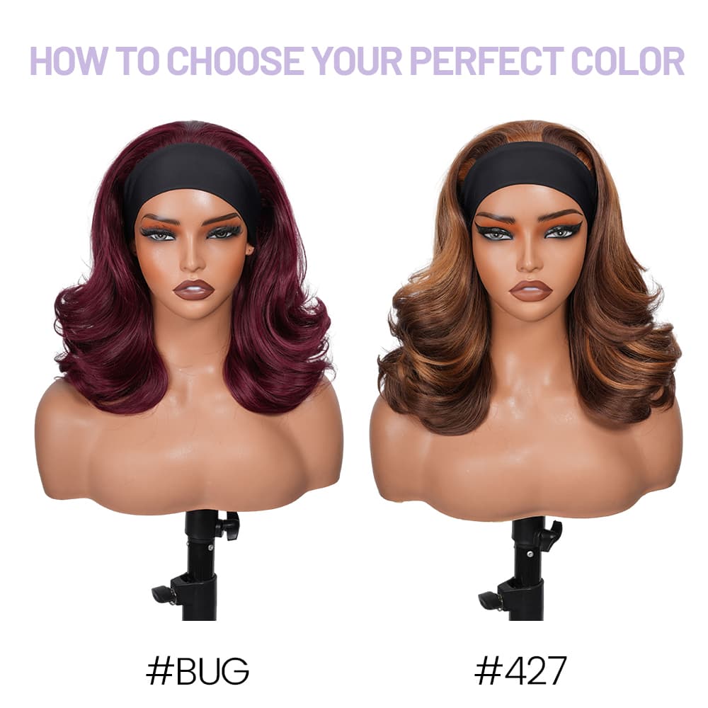 Wigaga Headband Wig for Women, Glueless No-Lace Wear &amp; Go Wig, 18 Inch Premium Soft Lightweight Heat-Resistant Fiber Synthetic Wig, Layered Body Wave Wig , Pre-Plucked Natural Hairline, Beginner Friendly 200% Density
