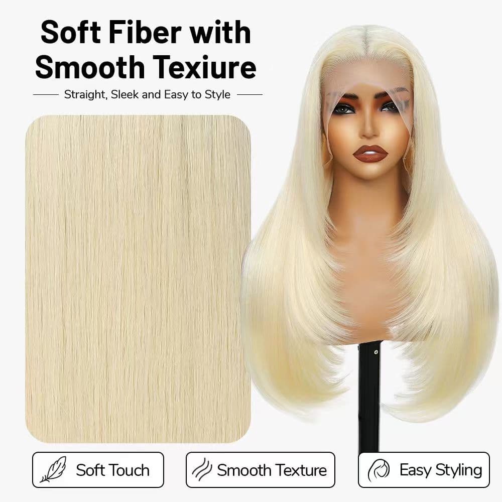Synthetic Lace Front Wig 13x4 HD Lace Layered Hairstyle Pre Plucked Hairline Straight Long Black Glueless Wigs for Black Women 26 Inch Beginner Friendly