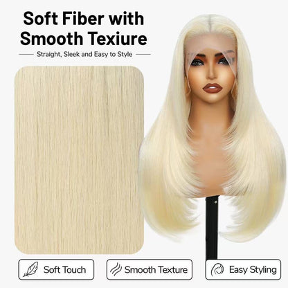 Synthetic Lace Front Wig 13x4 HD Lace Layered Hairstyle Pre Plucked Hairline Straight Long Black Glueless Wigs for Black Women 26 Inch Beginner Friendly