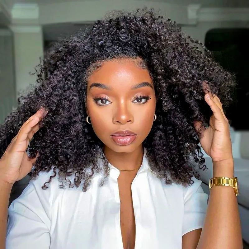 Wesface 1 Wig 3 Looks 100% Virgin Hair Afro Curly Human Hair Flip-Over Half Wig for Women 180% Density