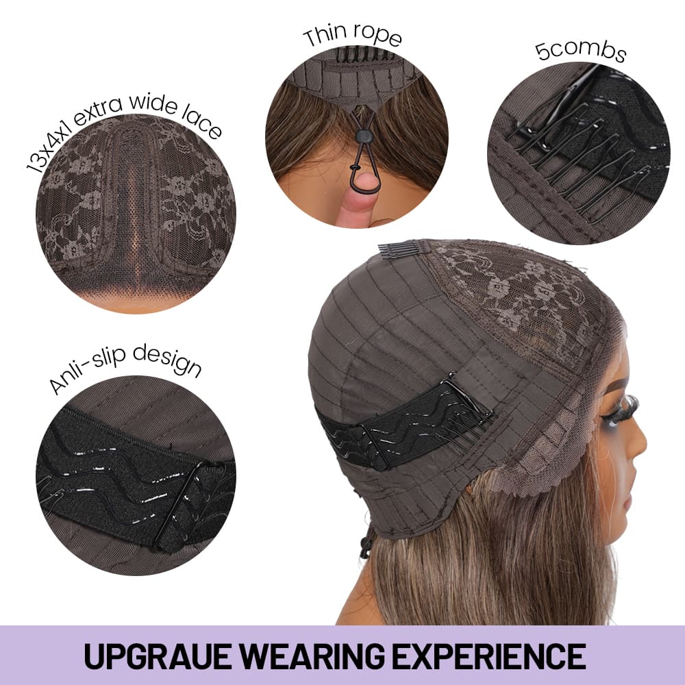 Wigaga 28 Inch Ombre Blonde Body Wave Wig, 13x4x1 HD Lace Glueless T-Part Lace Front Synthetic Wig for Women, Pre-Plucked Natural Hairline with Baby Hair, 200% Density, Soft Lightweight Heat-Resistant Premium Fiber, Middle Part Free Small Wavy
