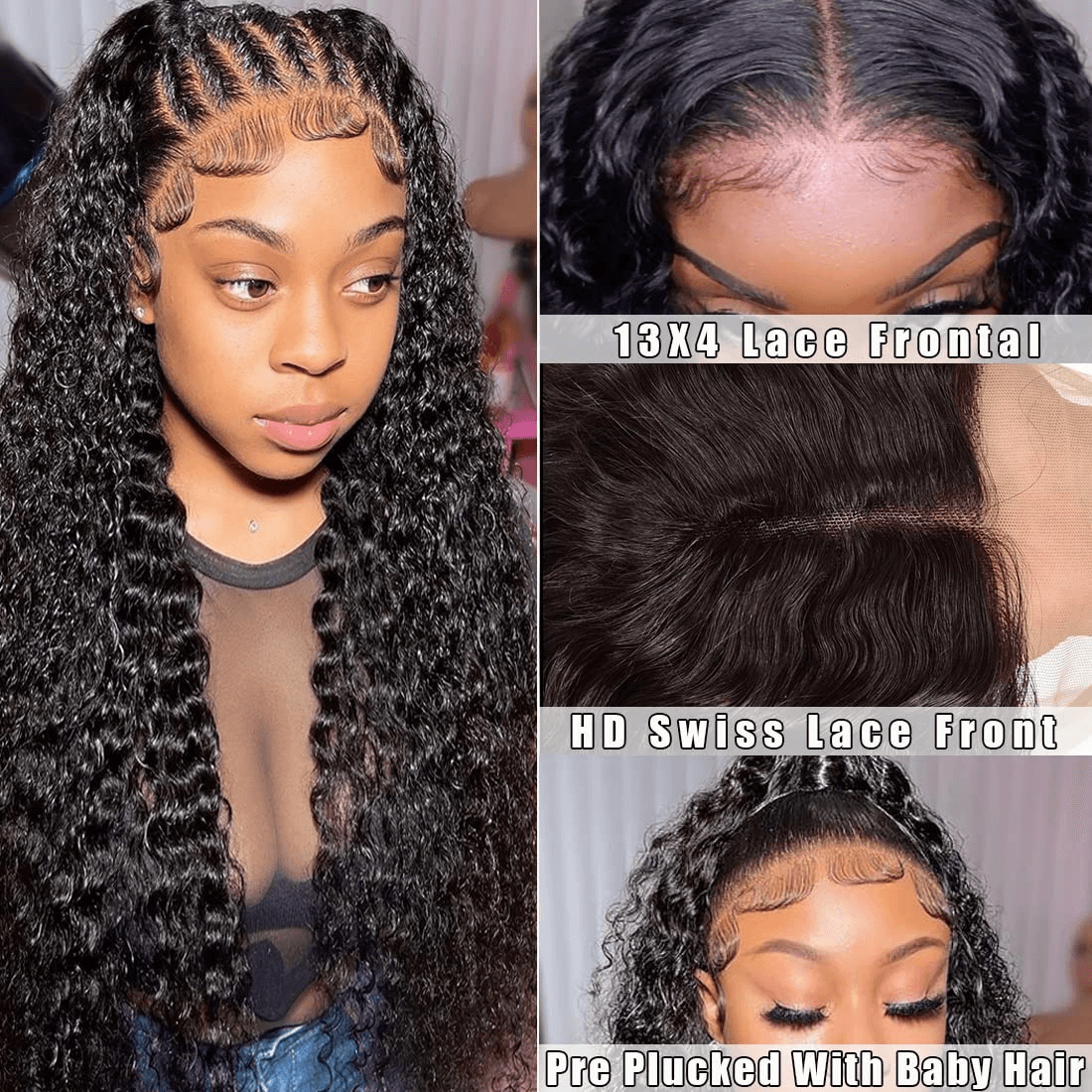 Wesface Water Wave Lace Front Wigs Human Hair Wigs for Women 13x4 Glueless Lace Frontal Wigs Human Hair Pre Plucked with Baby Hair Wet and Wavy Wigs Human Hair 180% Density Natural Color