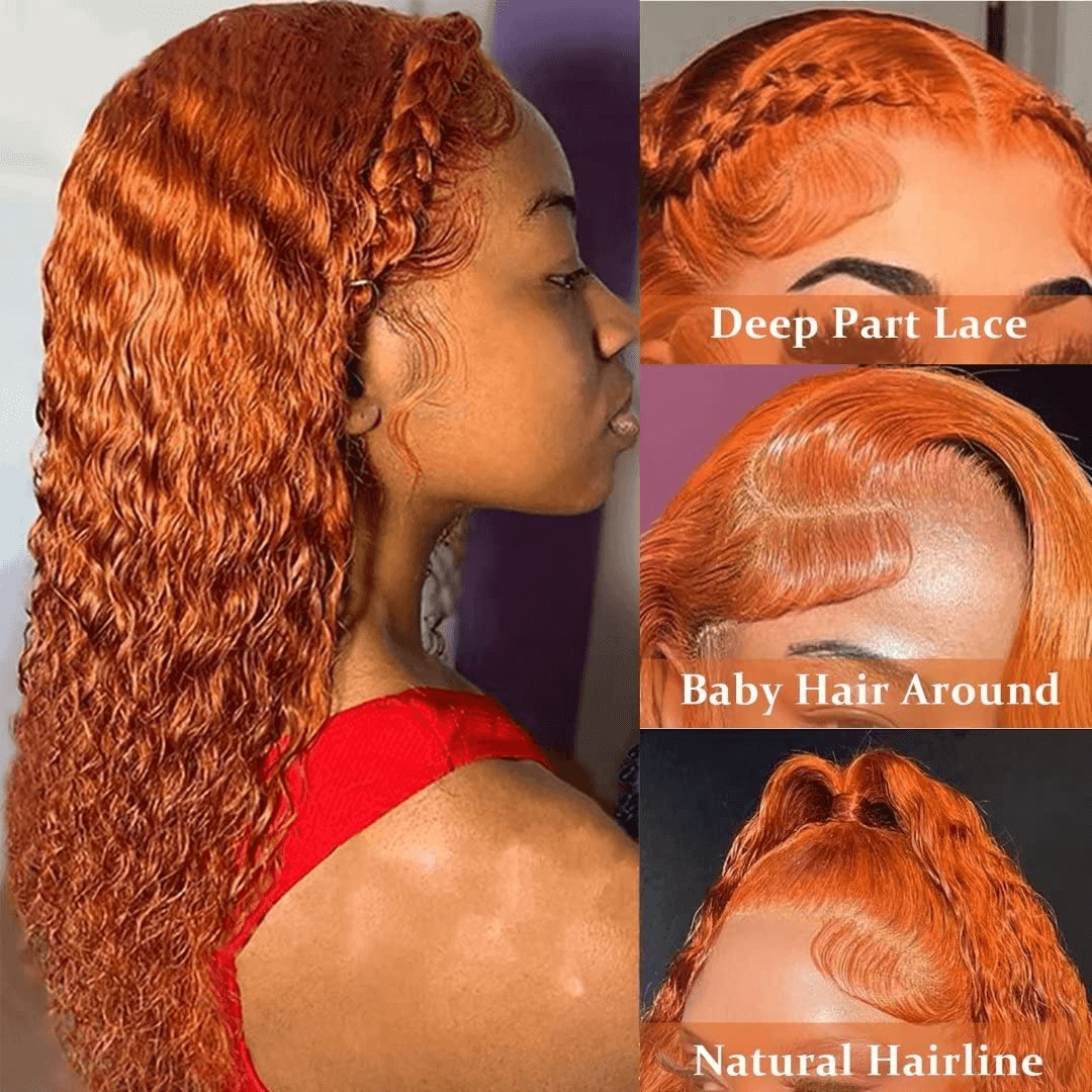 Wesface Wigs Ginger Orange 4X4 Lace Closure Wigs Human Hair Jerry Curly Wigs for Black Women 