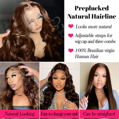 Wesface Wigs Chocolate Brown Lace Front Wig Human Hair Auburn 13X4 Body Wave Lace Front Wig Human Hair Colored Hd Transparent Glueless Wigs Pre Plucked
