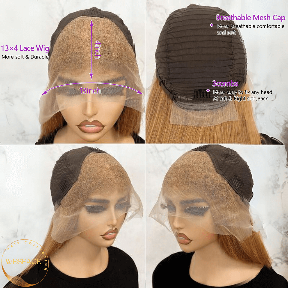 Wesface Honey Blonde Straight Lace Front Wig Human Hair 13x4 Honey Blonde Lace Front Wig Human Hair 180 Density 27 Colored Human Hair Lace Front Wigs Honey Blonde Human Hair Wigs for Women