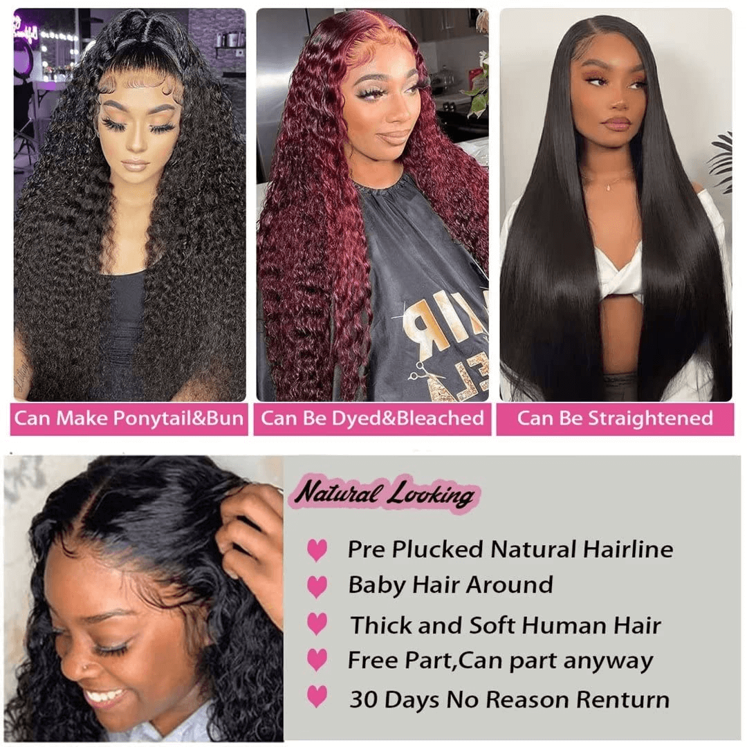 Wesface Wigs Lace Closure Wig Deep Wave 4x4 Lace Closure Wigs Human Hair For Women 180% Density 100% Virgin Human Hair Free Part 4x4 Deep Curly Closure Wig Pre Plucked Realistic Looking
