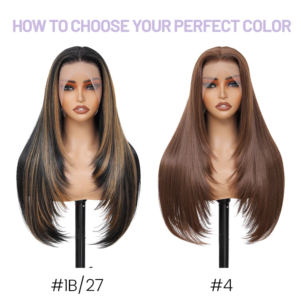 Synthetic Lace Front Wig 13x4 HD Lace Layered Hairstyle Pre Plucked Hairline Straight Long Black Glueless Wigs for Black Women 26 Inch Beginner Friendly