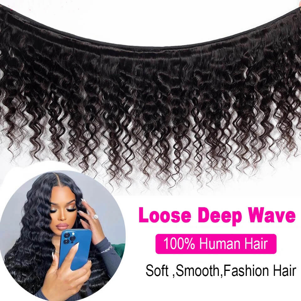 Wesface Deep Wave 4 Bundles Hair Weft With 13x4 Lace Frontal Human Hair