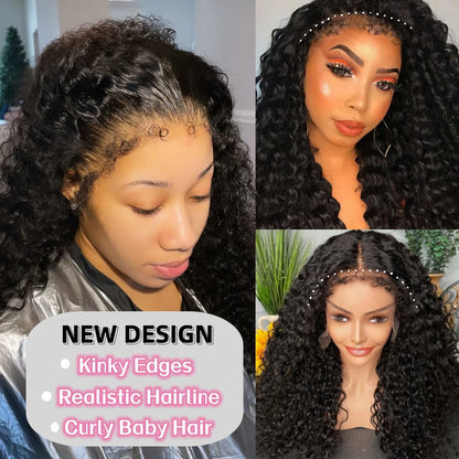 Wesface 4C Edges Curly Baby Hair Hd Lace Deep Wave Human Hair Wig