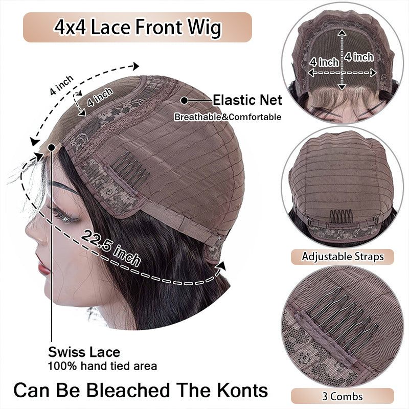 Wesface Loose Deep Wave 4x4 Lace Closure Wig Natural Black Human Hair Wig