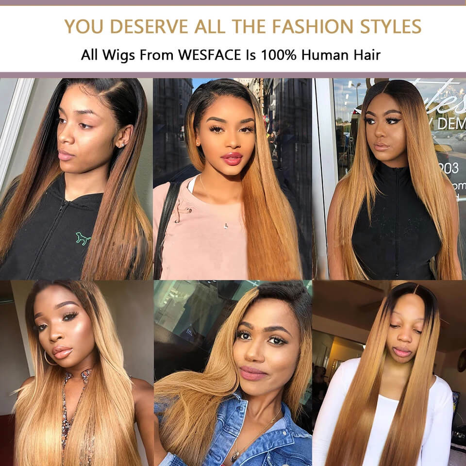 Wesface Ombre Blonde 1b27 Straight Lace Front Human Hair Wigs With Baby Hair 13x4 Lace Front Human Hair lace Wigs For Women Colored Remy Hair