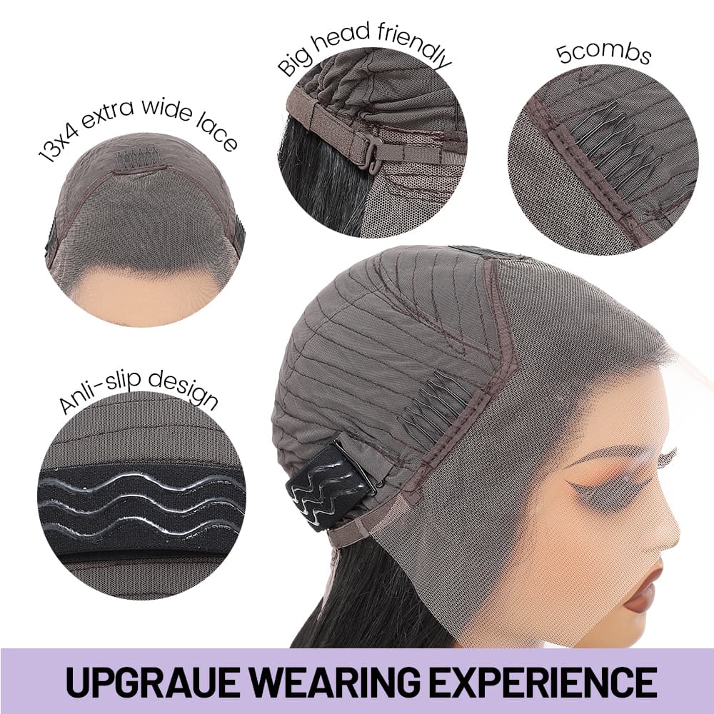 Wigaga Glueless 13x4 HD Lace Front Wig, 36 Inch Long Straight Synthetic Wig for Women, Middle Part Lace Wigs with Pre-Plucked Natural Hairline and Baby Hair, 200% Density Soft Lightweight Heat Resistant Fiber
