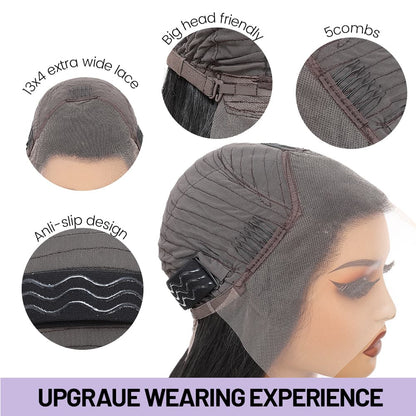 Wigaga Glueless 13x4 HD Lace Front Wig, 36 Inch Long Straight Synthetic Wig for Women, Middle Part Lace Wigs with Pre-Plucked Natural Hairline and Baby Hair, 200% Density Soft Lightweight Heat Resistant Fiber
