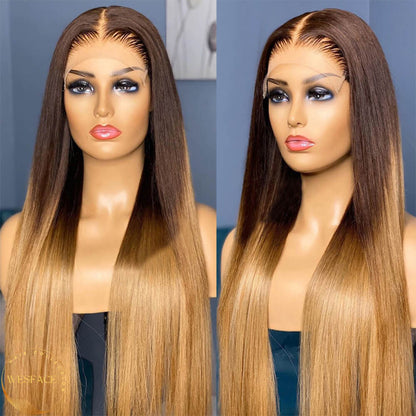 Wesface T2/27 Ombre Lace Front Wig pre plucked Glueless Highlight Ombre Long Straight Lace Front Wigs