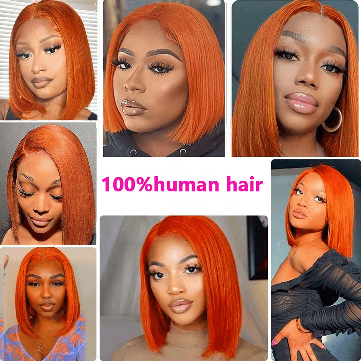 Wesface Ginger Lace Closure Wigs Bob Wig 4x4 Closure Glueless Wigs Human Hair Pre Plucked, Color 